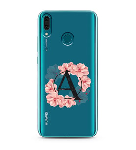 Pembe Çiçekli Harf Tasarım Süper Şeffaf Silikon Telefon Kılıfı Huawei Y9 (2019) 
