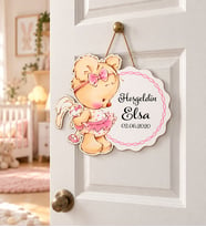 Gifties Tavşan Oyuncaklı Ayıcık Temalı Kişiye Özel Kapı Süsü