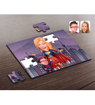 BK Gift Kişiye Özel Süper Anne ve Çocuk Karikatürlü Ahşap Puzzle-1