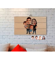BK Gift Kişiye Özel Aile Karikatürlü Otantik Ahşap Palet Tablo-3