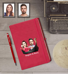 Kişiye Özel Sevgili Karikatürlü Kırmızı Defter Kalem Hediye Seti Model 18