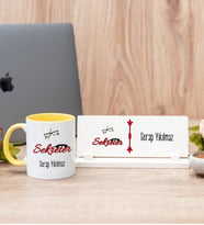 Sekreter Sarı Kupa Bardak Ve Masa İsimliği Hediye Seti