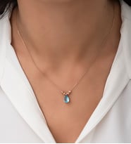 Papatya Silver Çift Dorica Toplu 925 Ayar Gümüş Mavi Damla Kolye