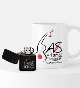 BK Gift Kişiye Özel Bas Gitarist Temalı Çakmak ve Kupa Hediye Seti - 1