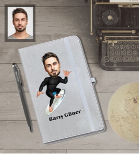 Kişiye Özel Sporcu Karikatürlü Gri Defter Kalem Hediye Seti  Bay-10