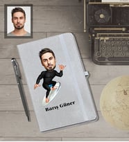 Kişiye Özel Sporcu Karikatürlü Gri Defter Kalem Hediye Seti  Bay-10