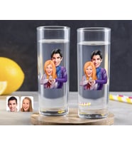 BK Gift Kişiye Özel Renkli Baskılı Sevgililer Karikatürlü İkili Vodka Bardağı-89 (Beyaz)