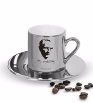 BK Gift Kişiye Özel Atatürk Temalı Aynalı Gümüş Türk Kahvesi Fincanı-23 (Beyaz)