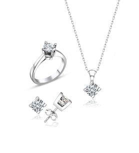 Swarovski Taşlı " TEK TAŞ KLASİK " Model Tasarım Gümüş Set