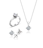 Swarovski Taşlı " TEK TAŞ KLASİK " Model Tasarım Gümüş Set