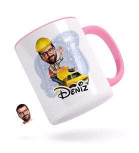 BK Gift Kişiye Özel Erkek Yol Mühendisi Karikatürlü Pembe Kupa Bardak-1
