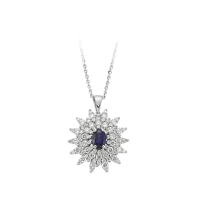 Sirius Pırlanta ve Oval Safir Taşlı Anturaj Kolye 0704P0097