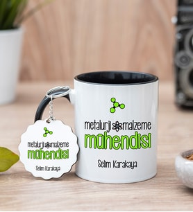 Metalurji Ve Malzeme Mühendisi Siyah Kupa Bardak Ve Anahtarlık Set