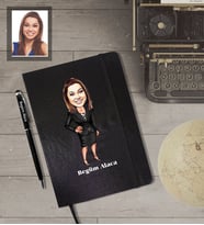 Kişiye Özel Öğretmen KarikatürlüSiyah Defter Kalem Hediye Seti  Bayan-12
