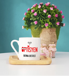 Optisyen Ahşap Altlıklı Türk Kahvesi Fincanı