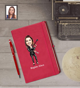 Kişiye Özel Kuaför Bayan Karikatürlü Kırmızı Defter Kalem Hediye Seti   Mod-4