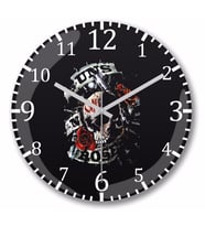 Guns n Roses Guns Roses Estampa Duvar Saati Bombeli Gercek Cam