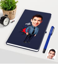 BK Gift Kişiye Özel Bay Polis Karikatürlü Lacivert Defter Kalem Seti - 3