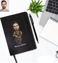 Kişiye Özel Asker Karikatürlü Siyah Defter Kalem Hediye Seti Bay-1