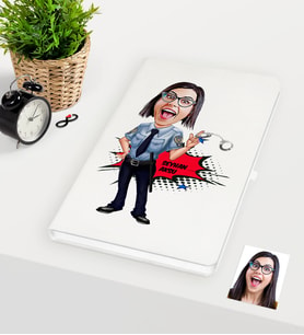 BK Gift Kişiye Özel Bayan Polis Karikatürlü Beyaz Defter