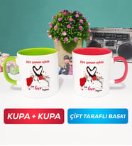İkili Sevgiliye Sevgililer Günü Hediyesi 10 Kupa Bardak Yeşil Kırmızı