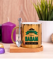 Canım Babam Ahşap Altlıklı Gold Kupa Bardak