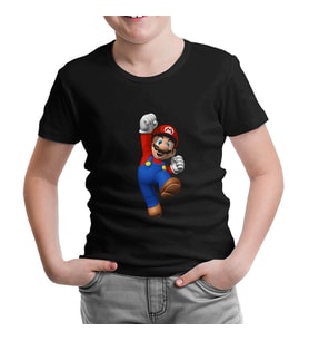 Mario & Luigi - Mario Siyah Çocuk Tshirt