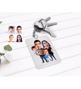 BK Gift Kişiye Özel Aile Karikatürlü Şeffaf Pleksi Anahtarlık-3 (Beyaz)