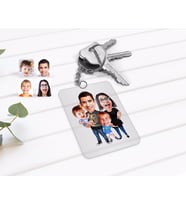 BK Gift Kişiye Özel Aile Karikatürlü Şeffaf Pleksi Anahtarlık-3 (Beyaz)