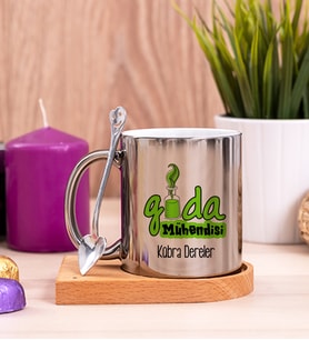 Gıda Mühendisi Ahşap Altlıklı Silver Kupa Bardak