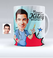 BK Gift Kişiye Özel Bay Hemşir Karikatürlü Beyaz Kupa Bardak  1
