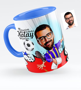 BK Gift Kişiye Özel Bay Futbolcu Sarı Lacivert Karikatürlü Mavi Kupa Bardak  1