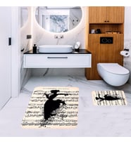 Banyo Halısı Ikili Klozet Takımı Kaymaz Tabanlı Banyo Paspas Takımı (Siyah-Bej)