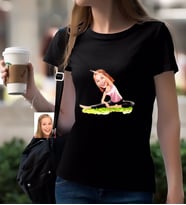 BK Gift Kişiye Özel Bayan Yoga Karikatürlü Siyah T-Shirt-1