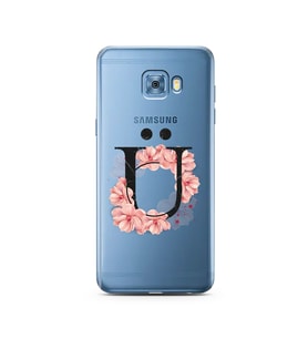 Pembe Çiçekli Harf Tasarım Süper Şeffaf Silikon Telefon Kılıfı Samsung C5 Pro   