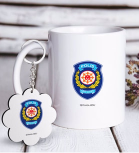 BK Gift Kişiye Özel Mesleki Polis Çevik Kuvvet Beyaz Kupa ve Anahtarlık Hediye Seti-1 (Model 1)