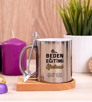 Beden Eğitimi Öğretmeni Ahşap Altlıklı Silver Kupa Bardak