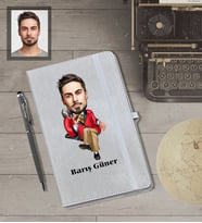 Kişiye Özel İş Adamı Karikatürlü Gri Defter Kalem Hediye Seti  Bay-5