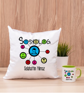 Sosyolog Kare Yastık ve Yeşil Kupa Bardak
