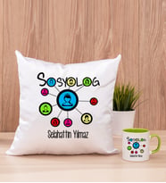 Sosyolog Kare Yastık ve Yeşil Kupa Bardak