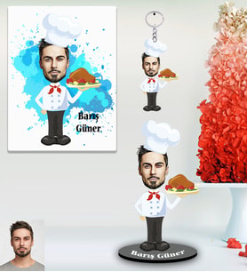 Kişiye Özel Aşçı Karikatürlü 3 lü Hediye Seti Bay-2
