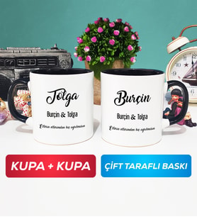 İkili Sevgiliye Hediye İsme Özel Sevgililer Günü Hediyesi Kupa Bardak Siyah
