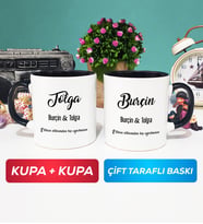 İkili Sevgiliye Hediye İsme Özel Sevgililer Günü Hediyesi Kupa Bardak Siyah