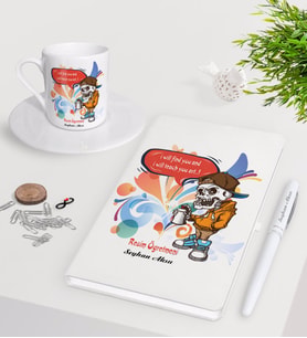 BK Gift Kişiye Özel Resim Öğretmeni Beyaz Defter Kalem Türk Kahvesi Fincanı Seti-1 (Model 1)