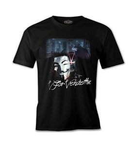 V for Vendetta Siyah Erkek Tshirt