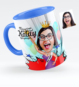 BK Gift Kişiye Özel Bayan Güzellik Kraliçesi Karikatürlü Mavi Kupa Bardak  1