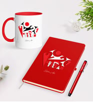 BK Gift Kişiye Özel Yılbaşı 2024 Mutlu Yıllar Temalı Kırmızı Defter Kalem Kupa Seti - 1