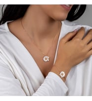 Else Silver İki İsimli Papatya Gümüş Kolye Bileklik Kombin