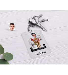 BK Gift Kişiye Özel Beyaz Atlı Prens Karikatürlü Şeffaf Pleksi Anahtarlık-1