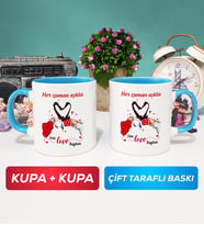 İkili Sevgiliye Sevgililer Günü Hediyesi 10 Kupa Bardak Mavi